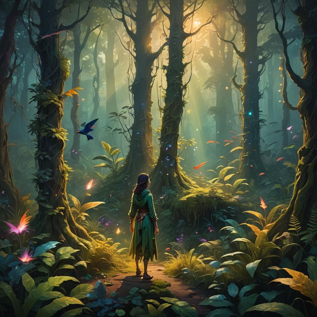 Mystical Forest: Maya in a Fantasy Oil Painting