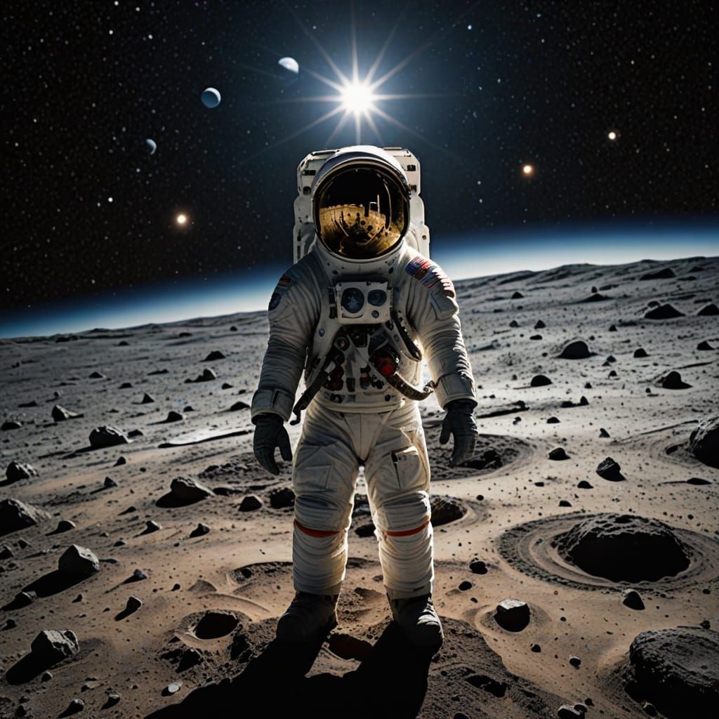Astronaut in Space Gazing at Distant Earth Amidst a Distant ...