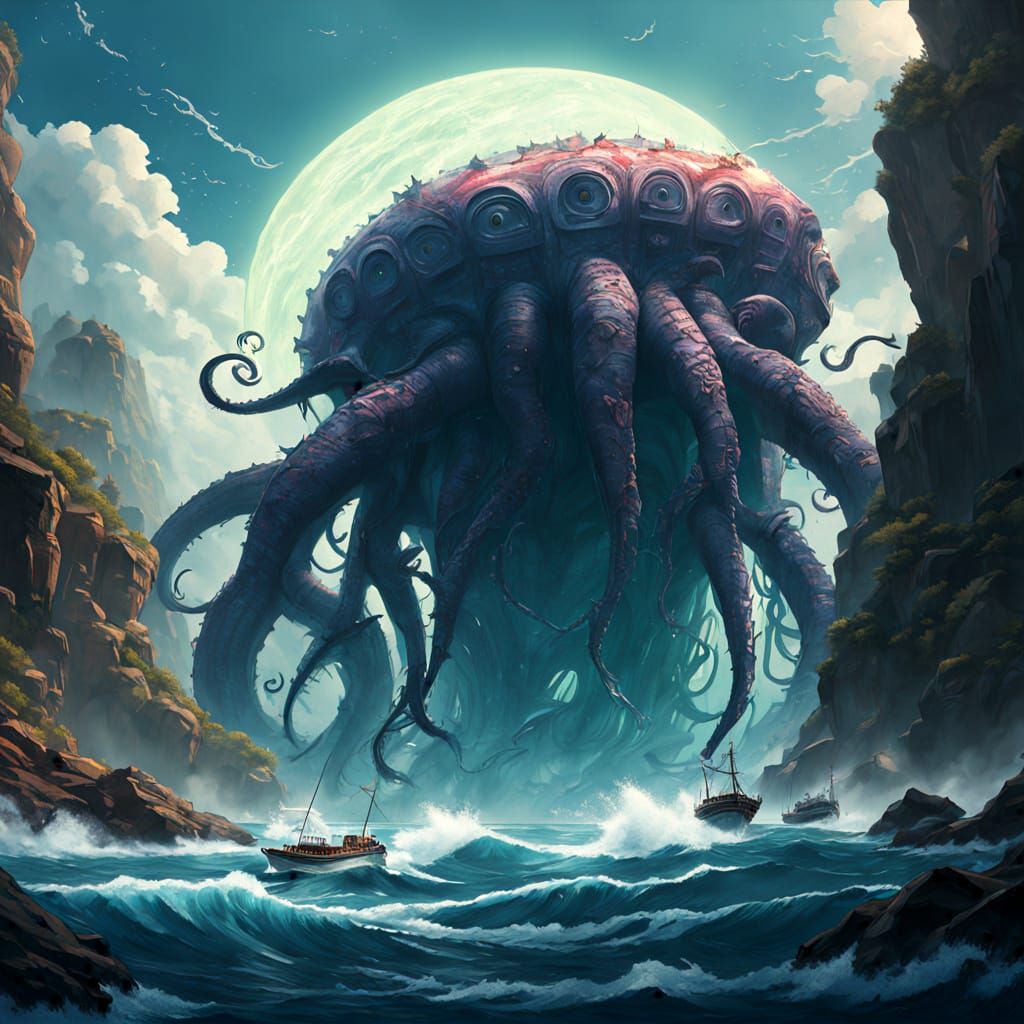 Mystical Leviathan Breaks Surface in Iridescent Ocean