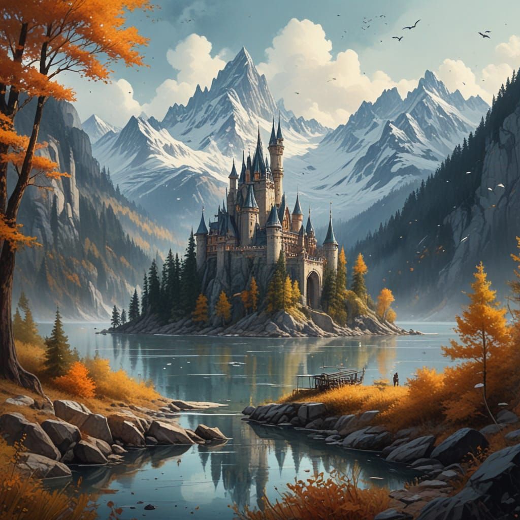 Epic Fantasy Castle on Forested Hill