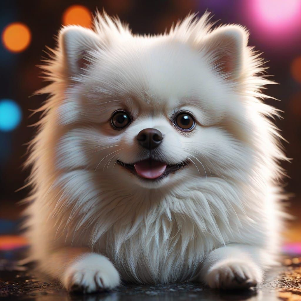 Vibrant Teacup Pomeranian in Hyperrealistic Art