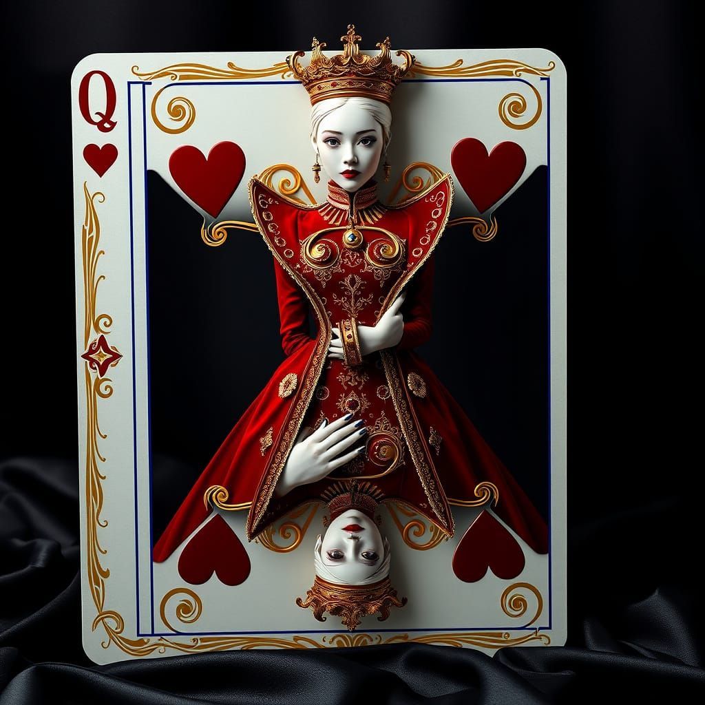 Regal Queen of Hearts in Geometric Playing Card