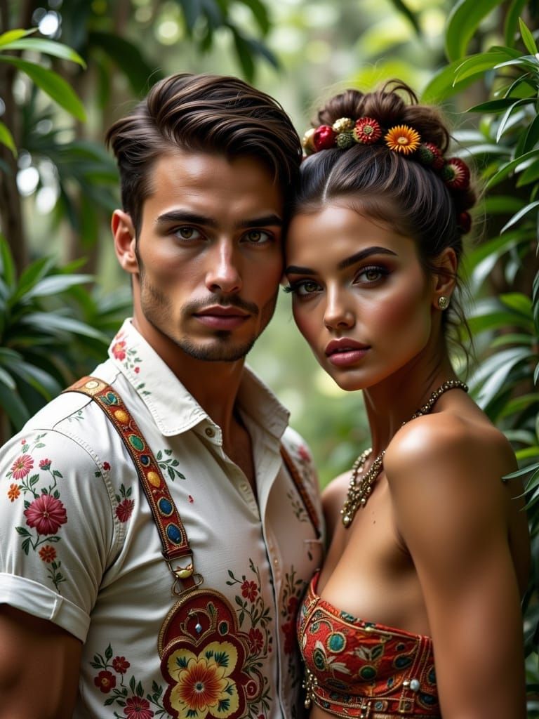 Stylish Summer Love in Vibrant Hues and Lush Greenery