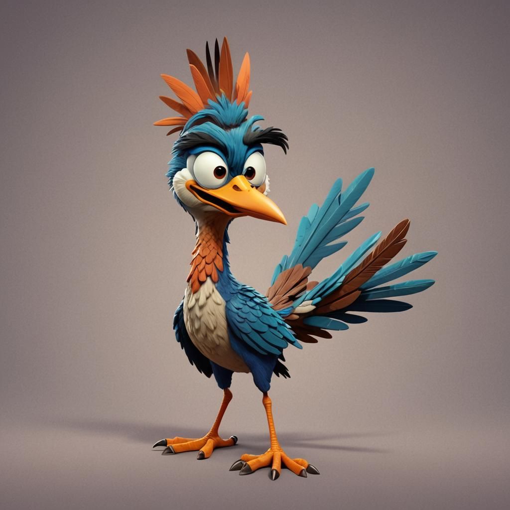 Cartoon Roadrunner in Pixar-style 3D Rendering
