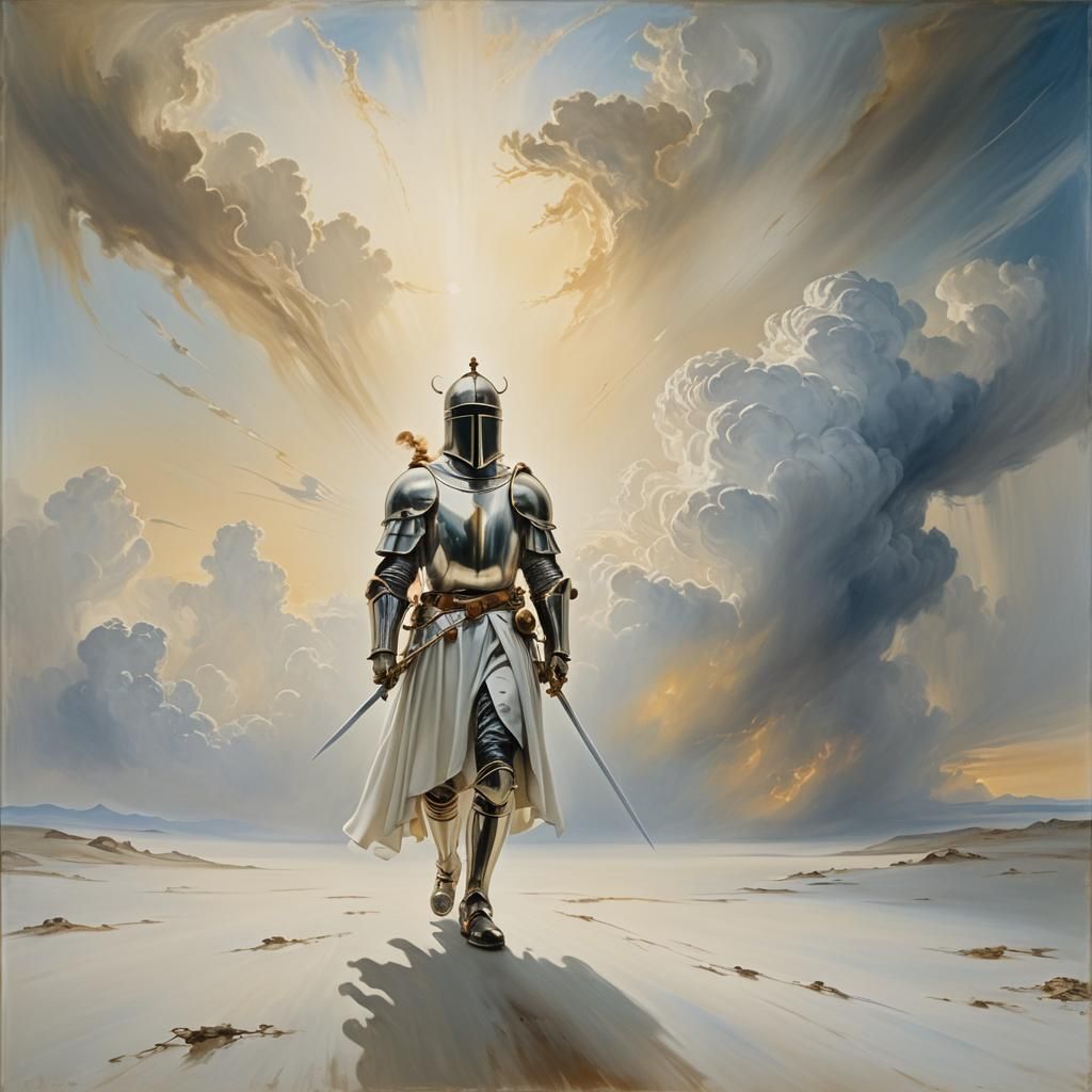 Knight in White Space: A Surreal Oil Painting