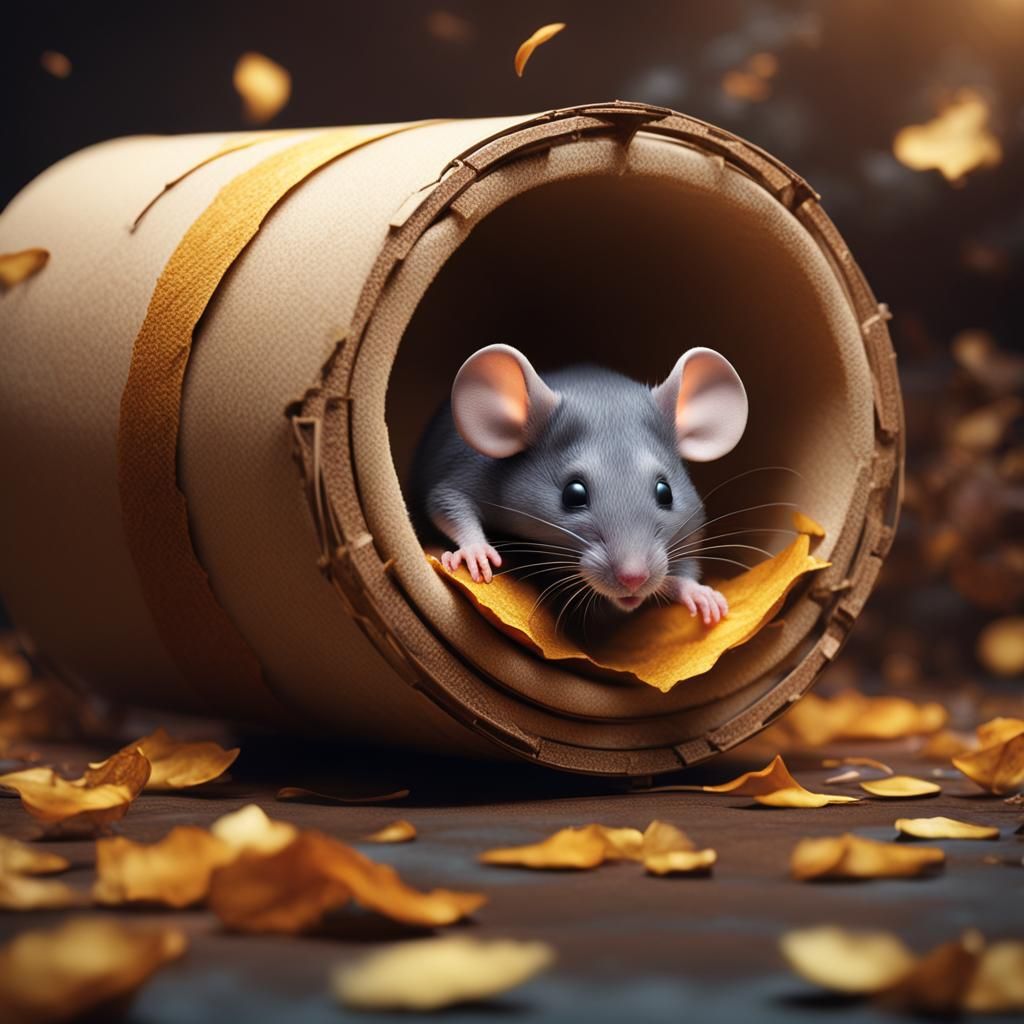 Mouse Sleeping in Toilet Paper Roll, Detailed Matte Painting