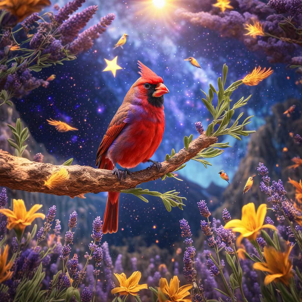 Vivid Birds and Galaxy Dreamscape in Detailed Digital Art
