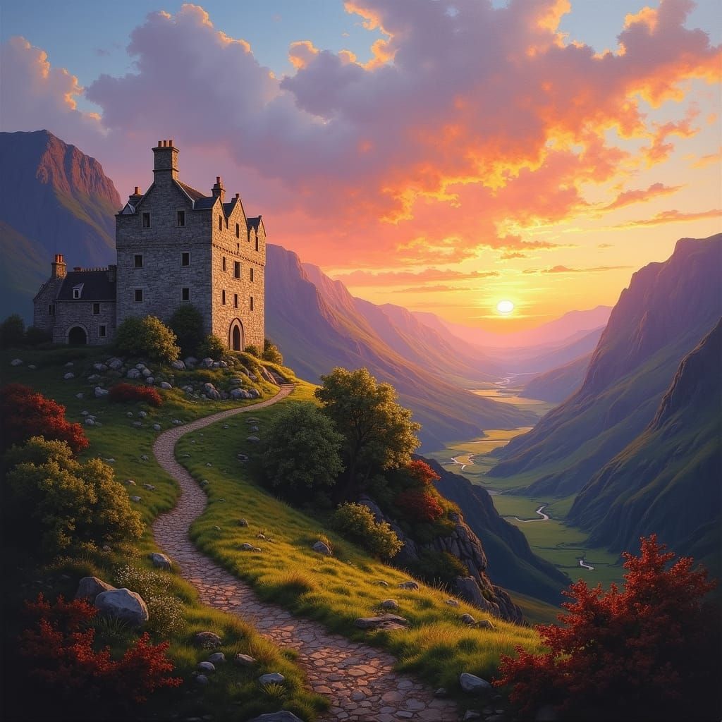 Scottish Castle at Sunset: Award-Winning Oil Painting