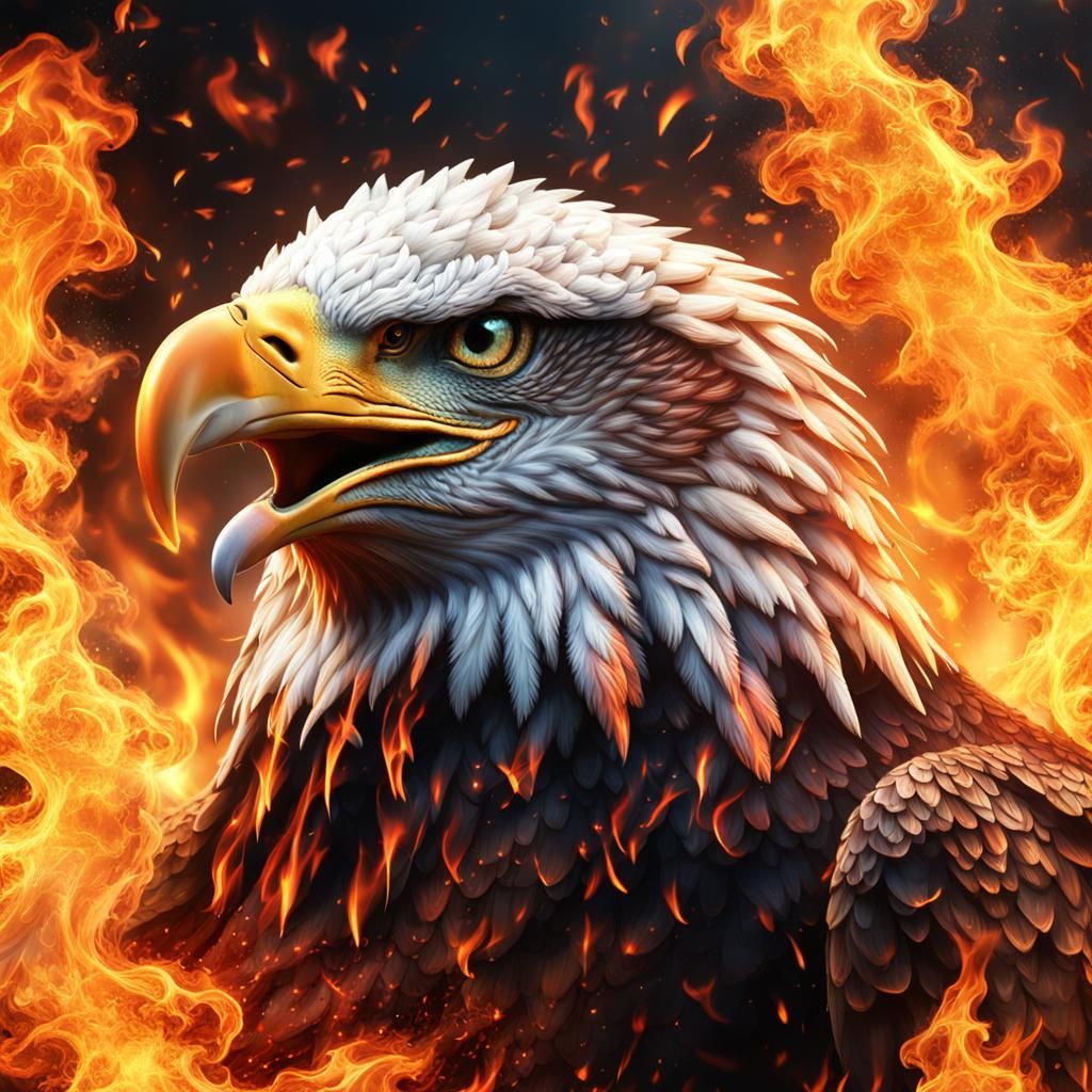 Burning Eagle in Hyperrealistic Fire