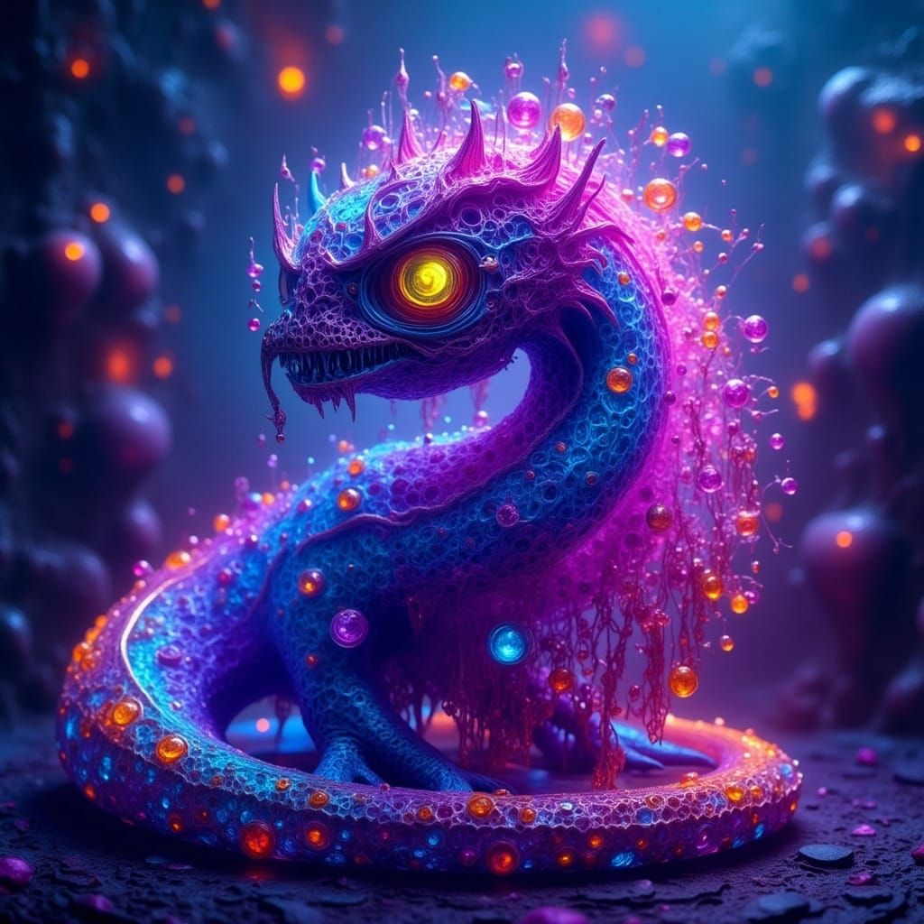 Mystic Dragon with Ultraviolet Scales in 3D Rendered Style