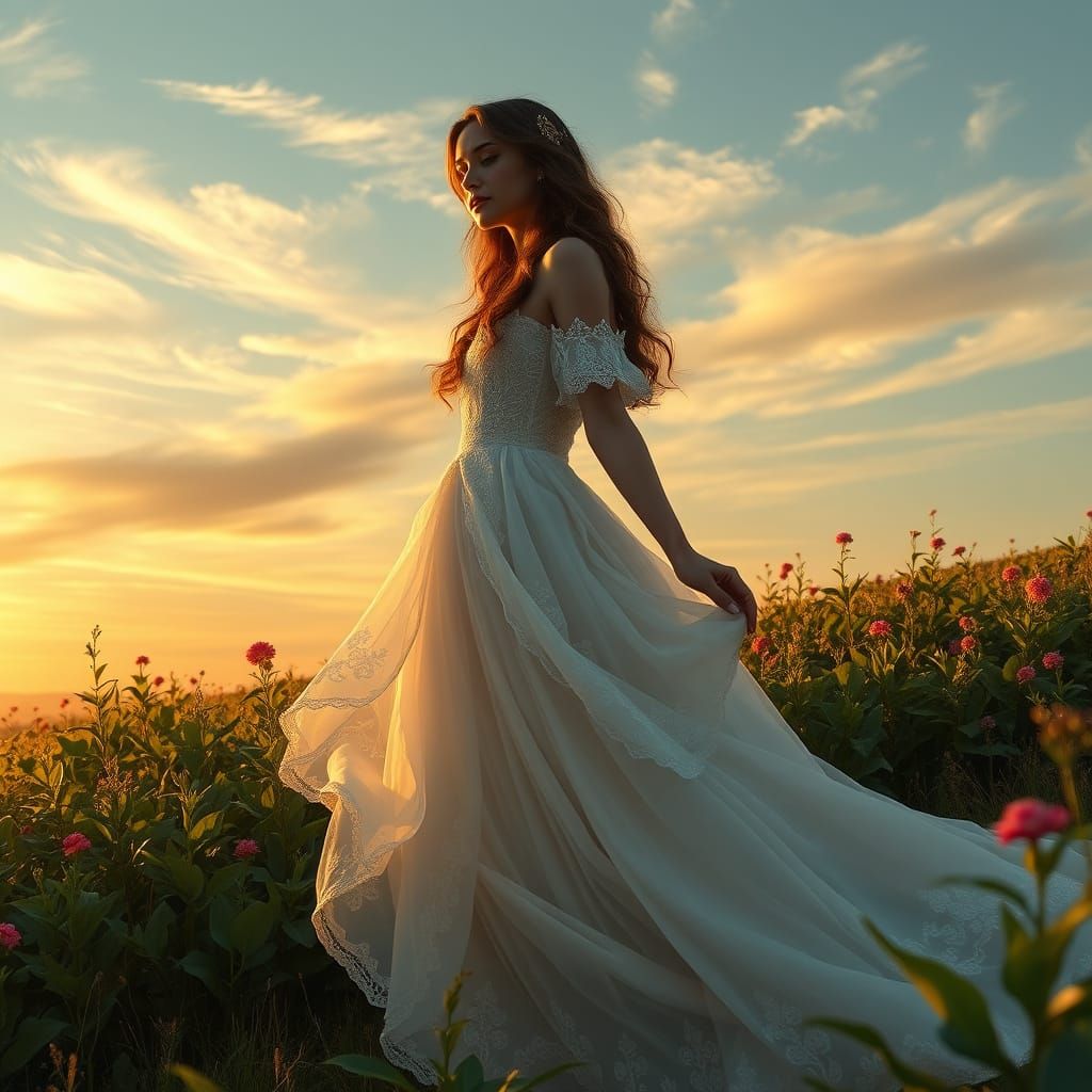 Serene Girl in Vibrant Fantasy Landscape