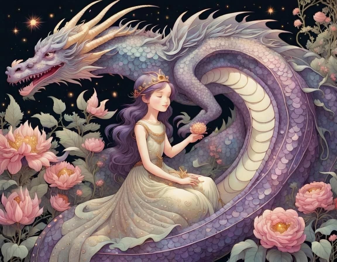 Princess in Enchanted Garden Storybook Illustration