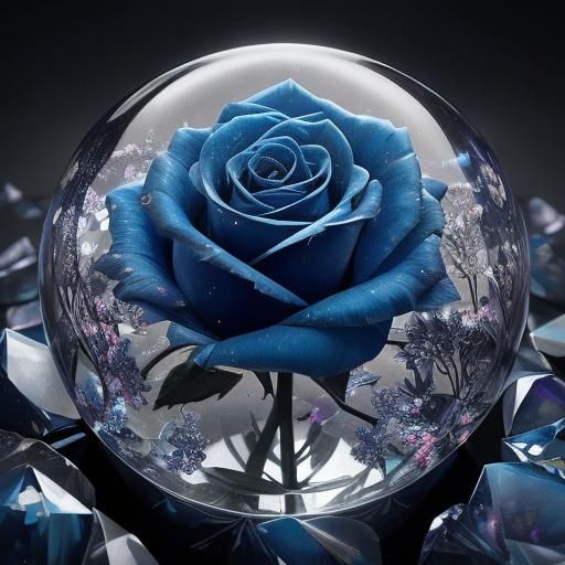A Single Blue Rose in a Glass Orb