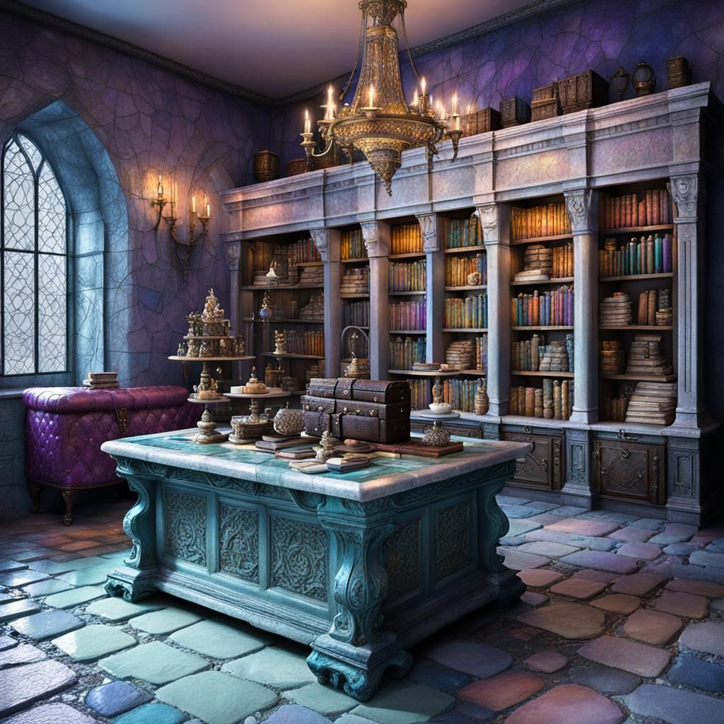 Fantasy Room Watercolor Portrait with Medieval Trinkets