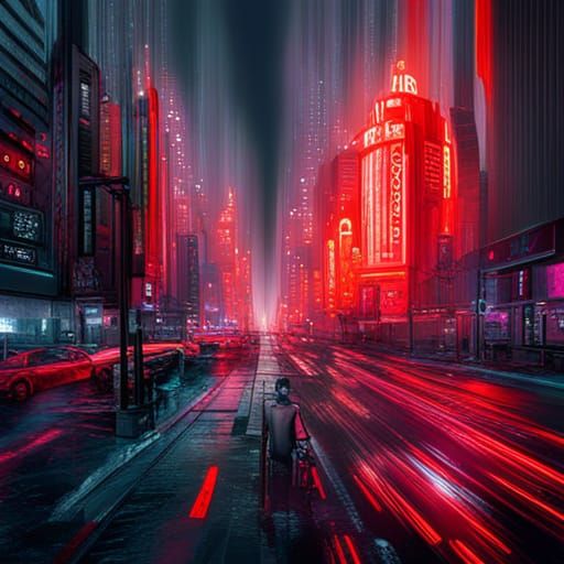 Neon Cyberpunk Cityscape in Hyperrealistic Splash Art
