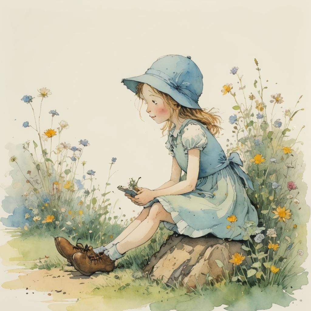 Charming Girl Portrait in Children's Illustration Style