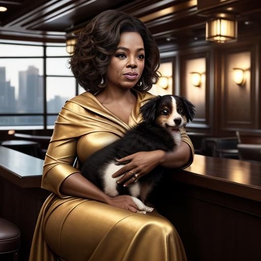 Oprah Winfrey Portrait with Puppy in Sepia Tones