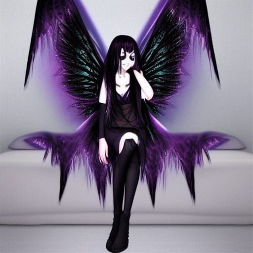 Gothic Anime Fairy with Lace Wings
