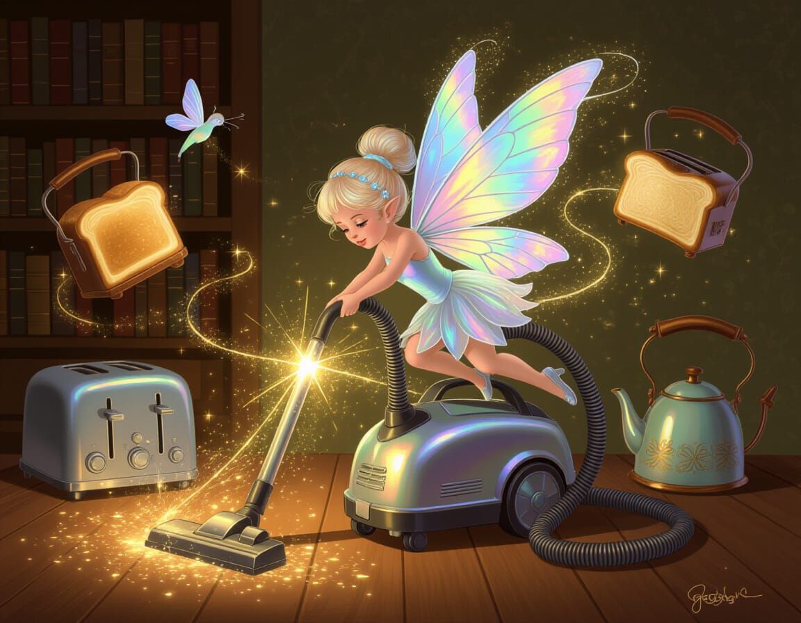 Fairy Magically Vacuums Vintage Cleaner in Enchanted Home