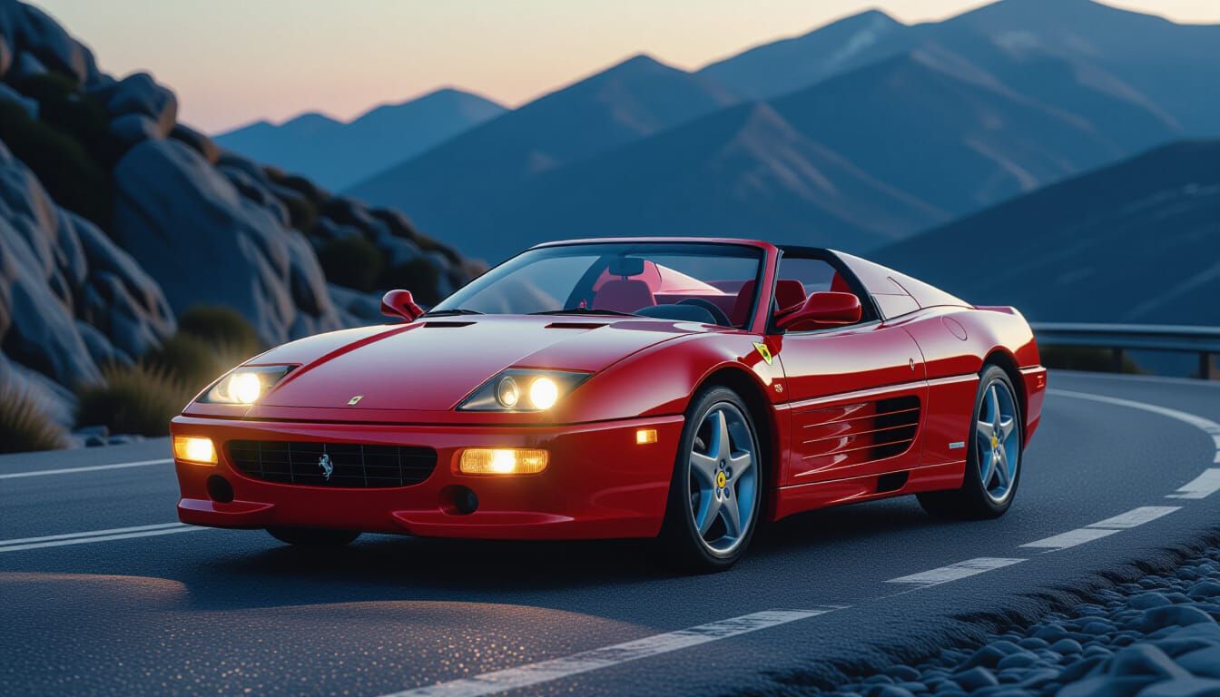 Red Ferrari F355 on Windswept Mountain Road