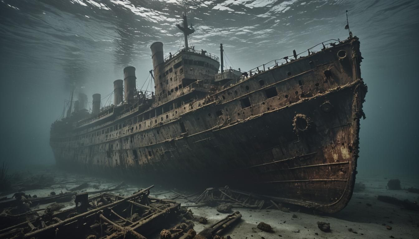Underwater Titanic Wreck with Caustics