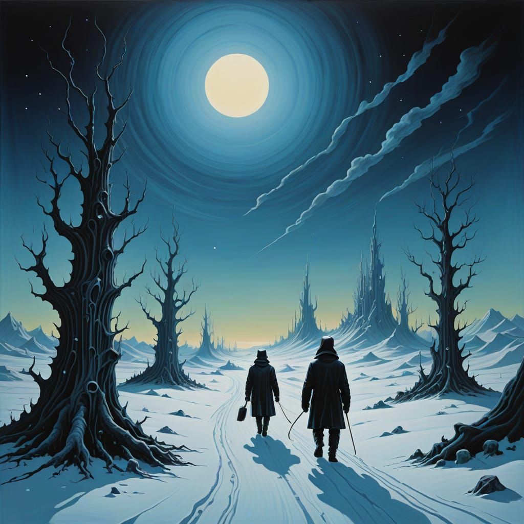 Surreal Snowmen in Melting Dreamscape