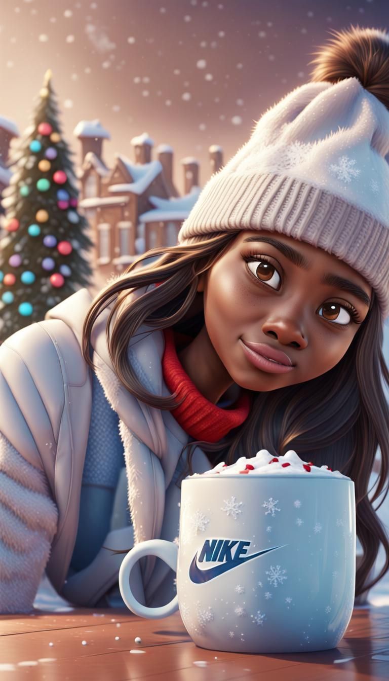 Girl in Winter Scene with Cocoa, 3D Render