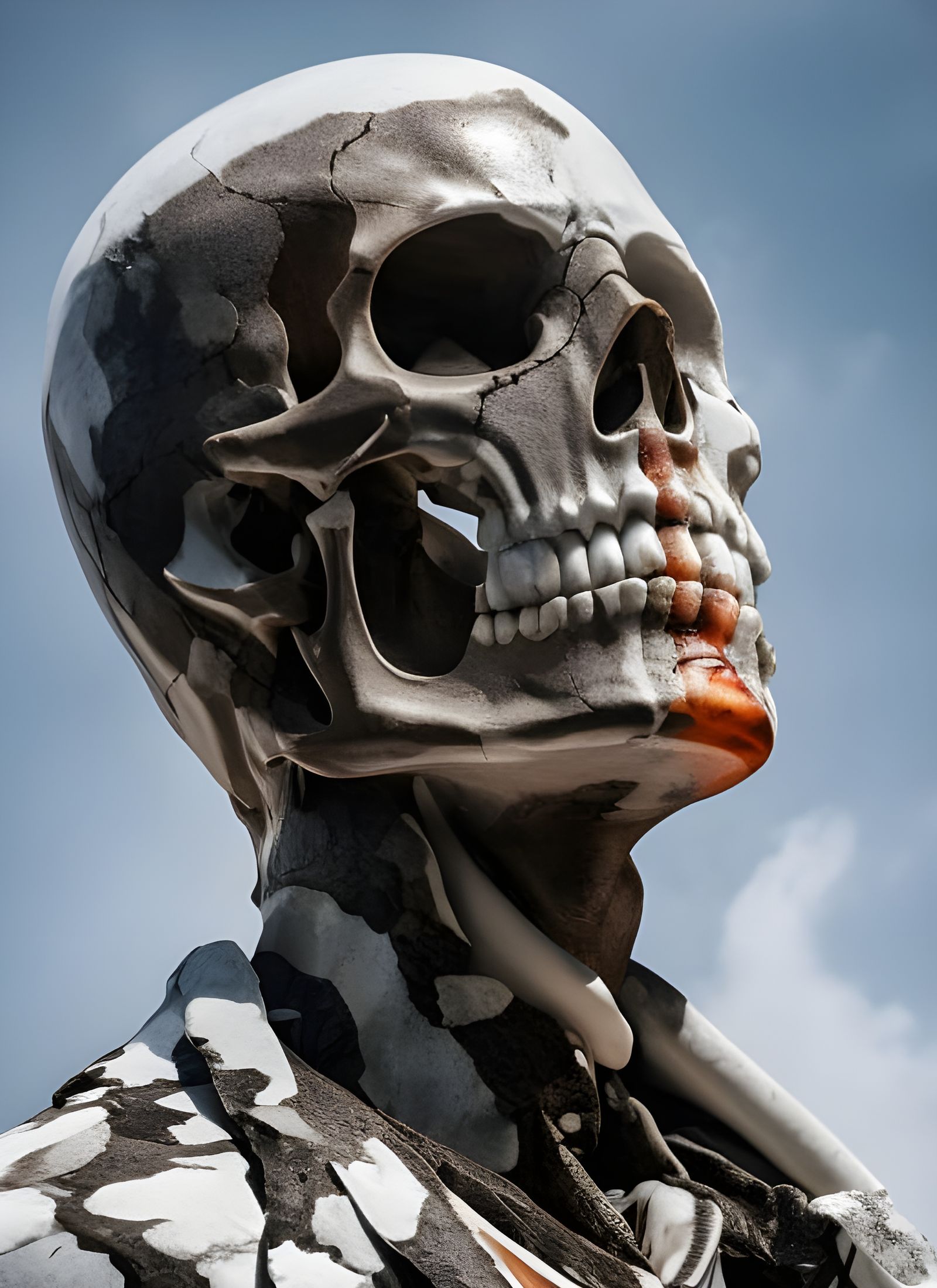 Striking Marble Skull Bust with Colorful Ink Splashes