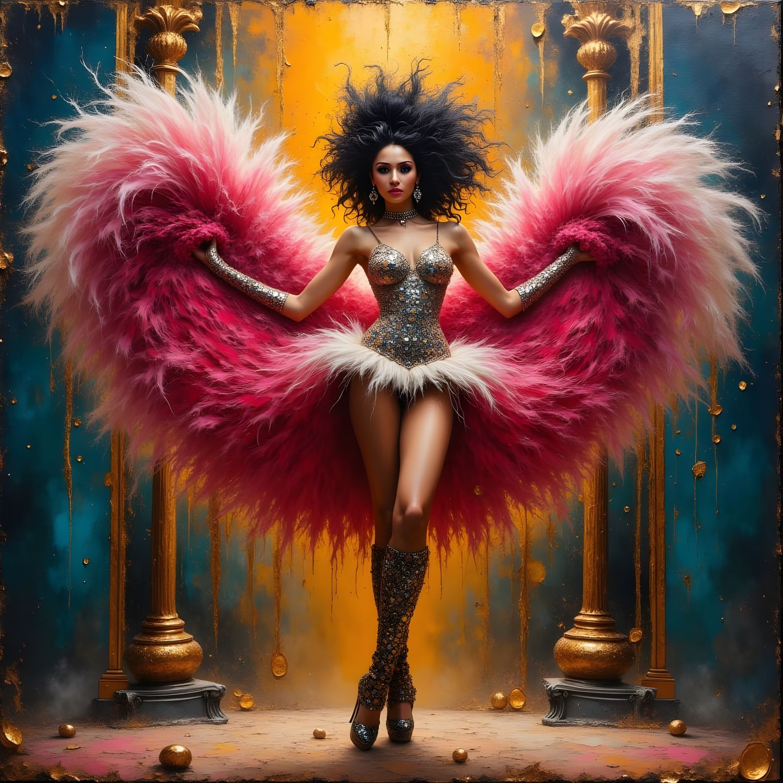 Showgirl Performance with Impasto Brushstrokes