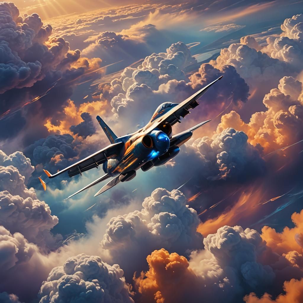 Jet Aircraft Flies Through Colorful Dreamscape