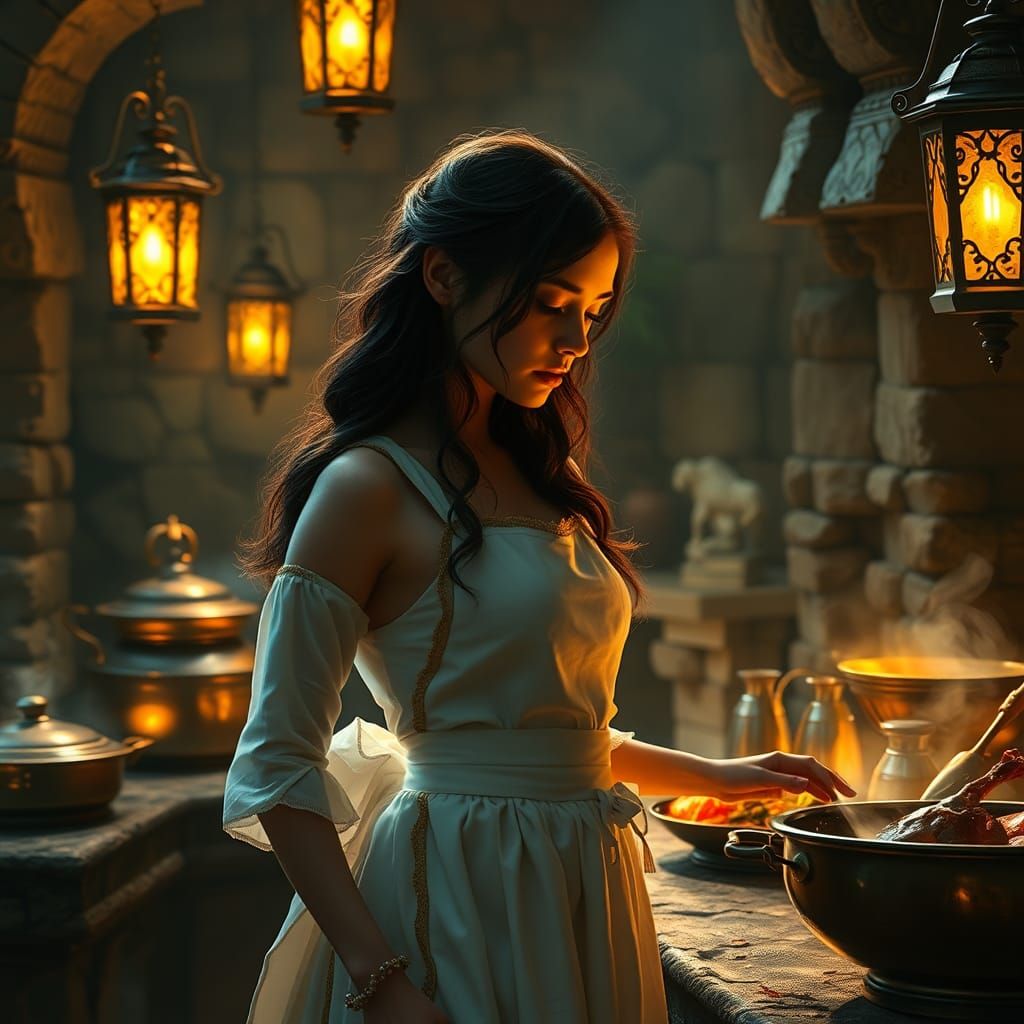 Mystical Kitchen Feast in Digital Art Style