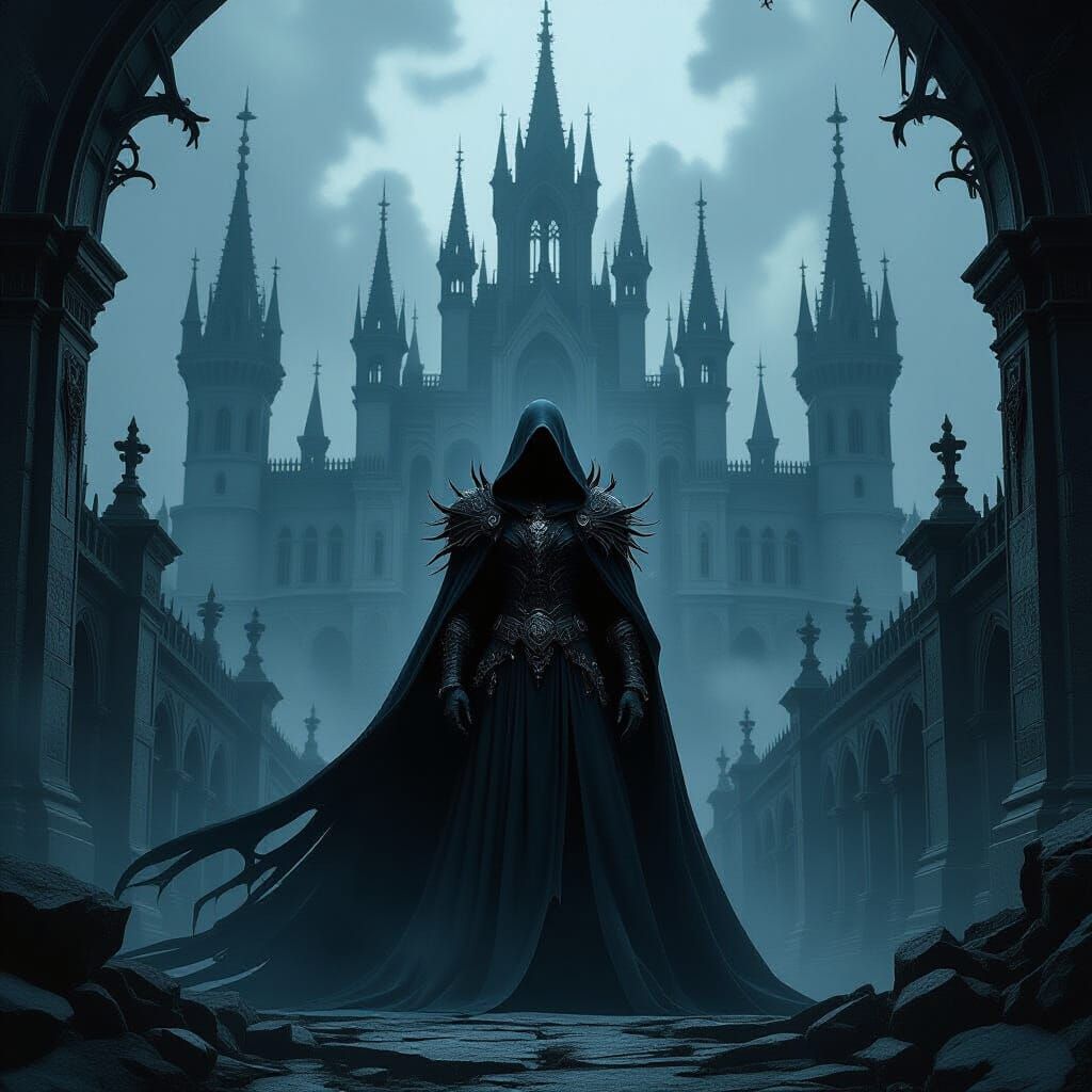 Dark Monarch Reigns in Gothic Biomechanical Castle