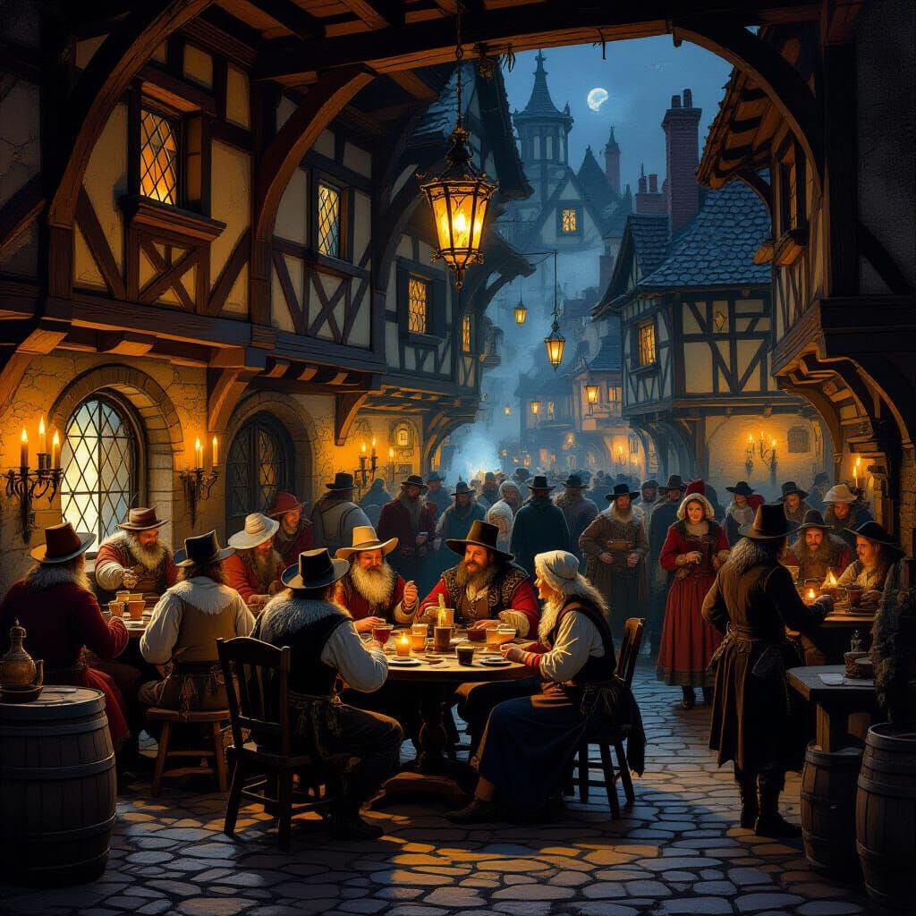 Bustling Tavern Scene in Dutch Masters Style