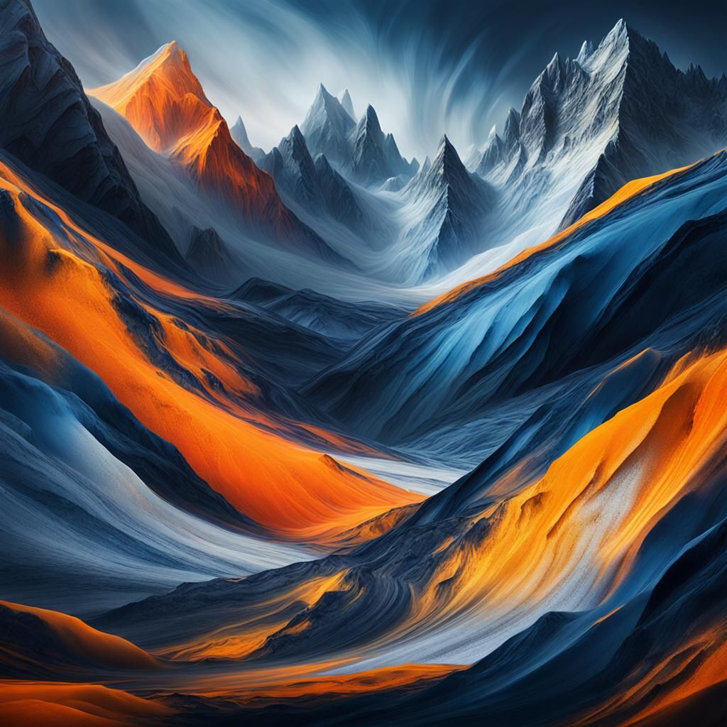Vibrant Abstract Landscape with Glaciers and Mountains