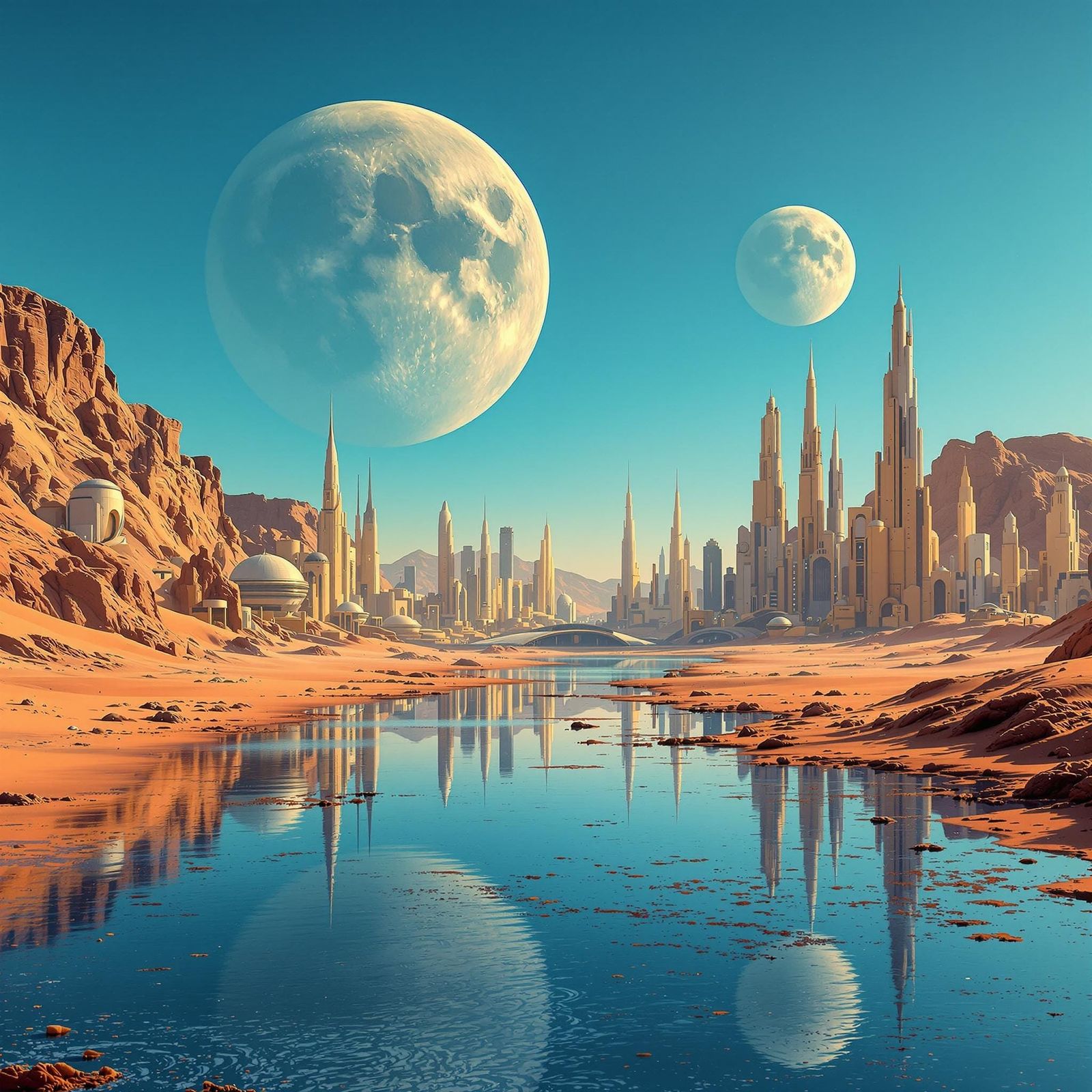 Surreal Futuristic Cityscape in Alien Desert with Hyperreali...