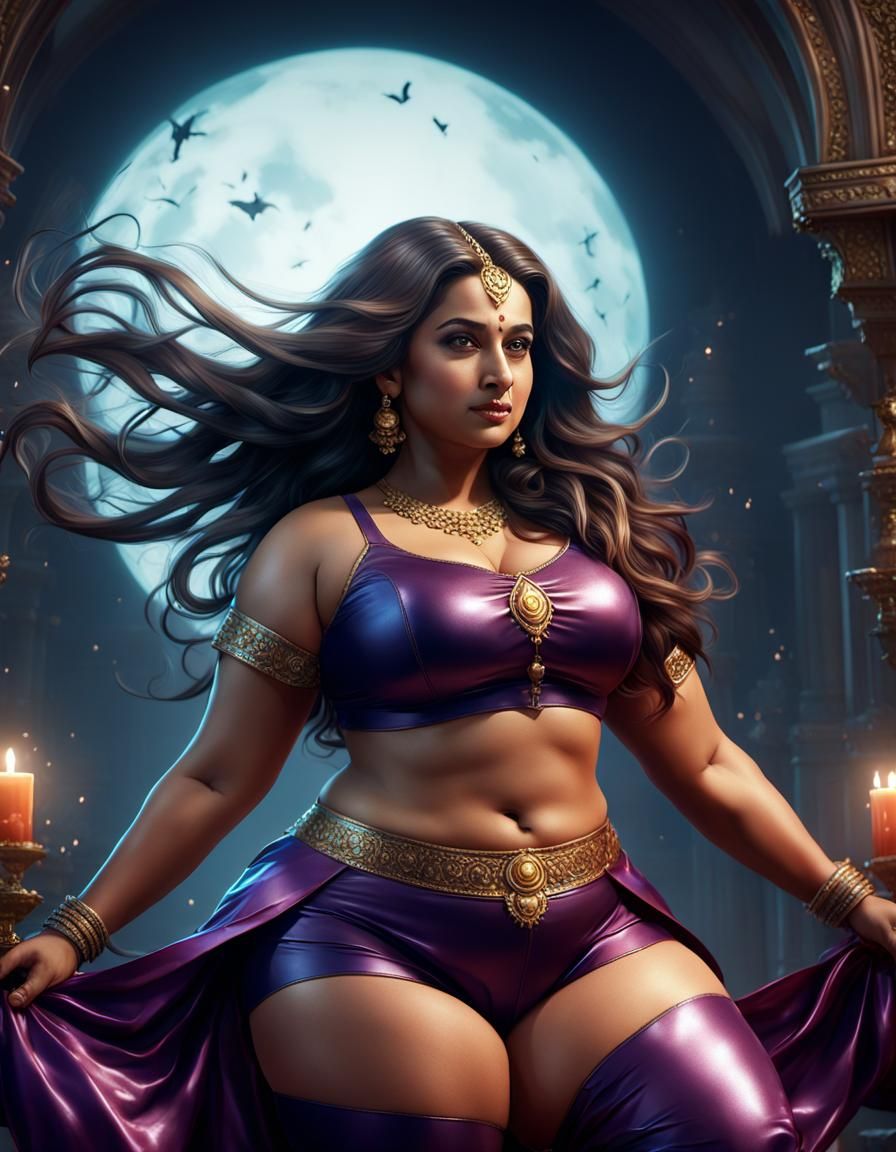 Curvy Indian Woman in Dark Fantasy Art Style