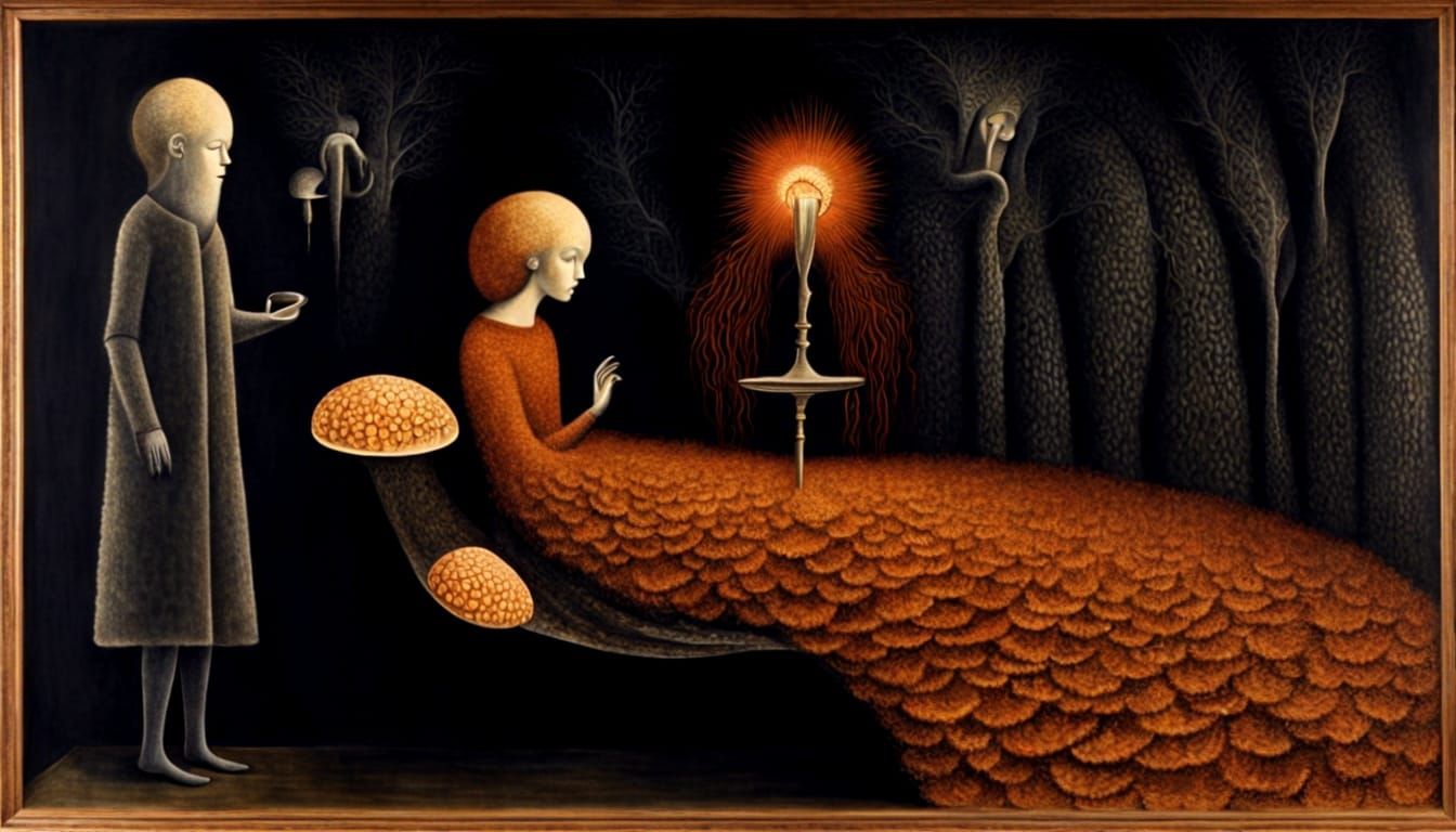 Surreal Alchemy and Mysterious Figures in Varo Style