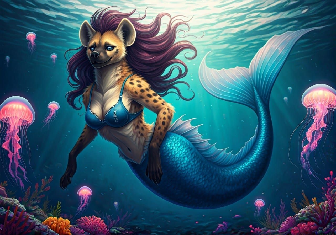 Sleek Mermaid Goddess in Dreamlike Oceanic Realm