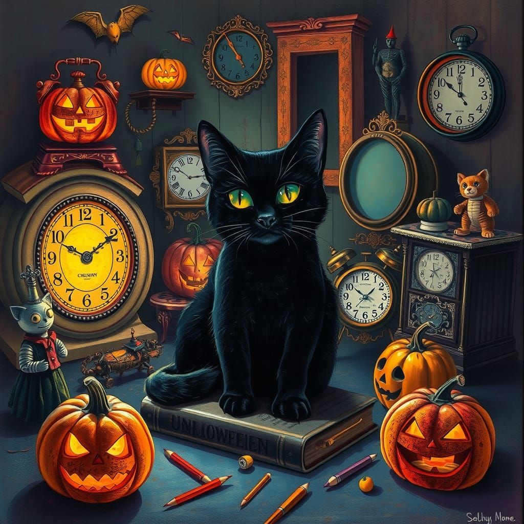 Surreal Halloween Scene in Pop Surrealist Style