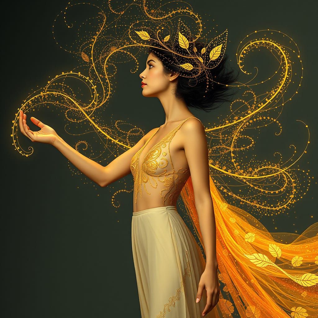 Woman Transforms into Vibrant Aura, Embodying Inner Strength...