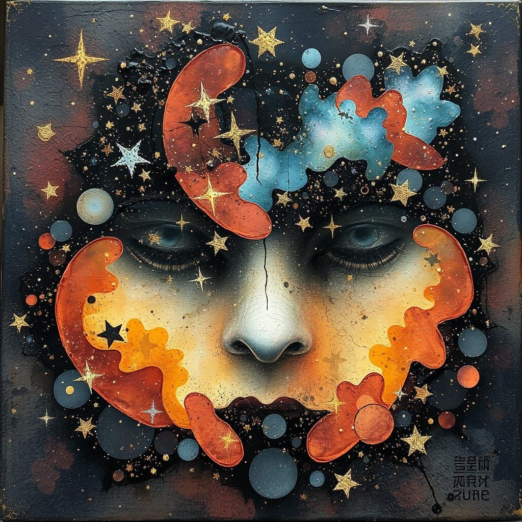 Cosmic Portrait in Vibrant Grunge Layers