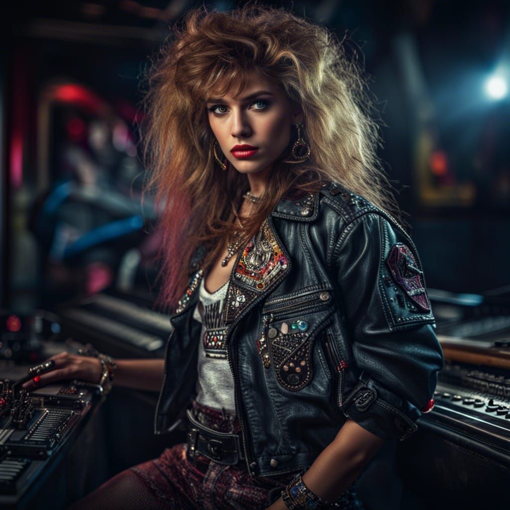 80s Rock Fashion: Hyperrealistic Portrait