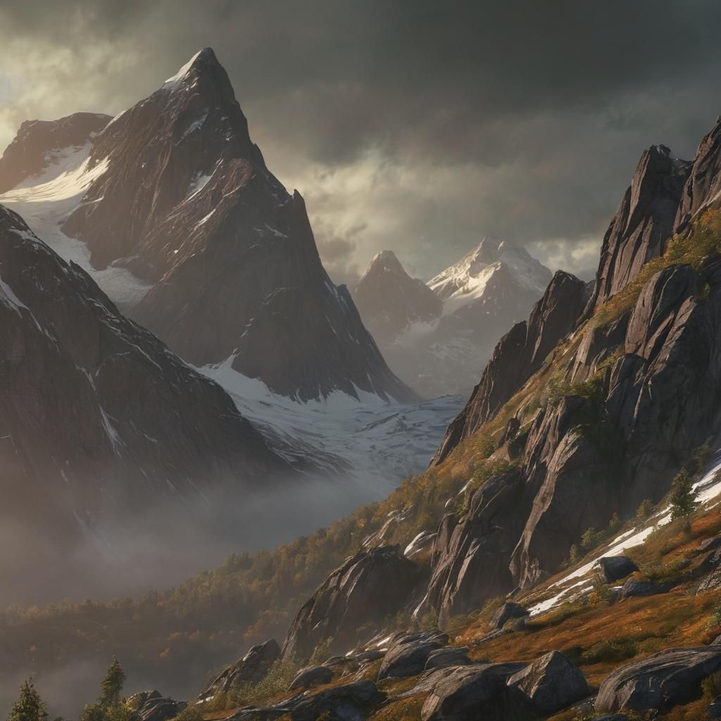 Majestic Norway Mountains in Concept Art Style