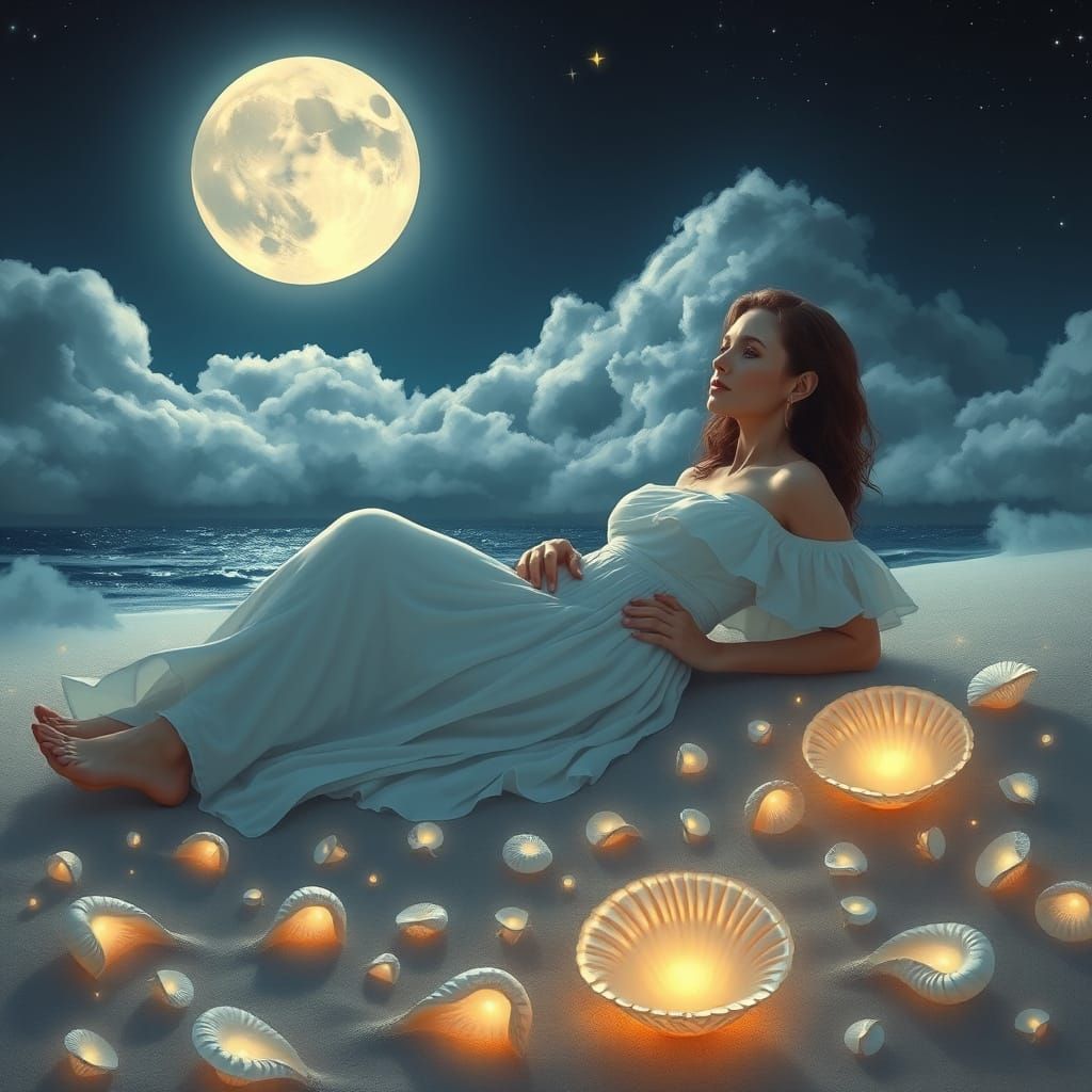 Serene Dreamer on a Moonlit Beach