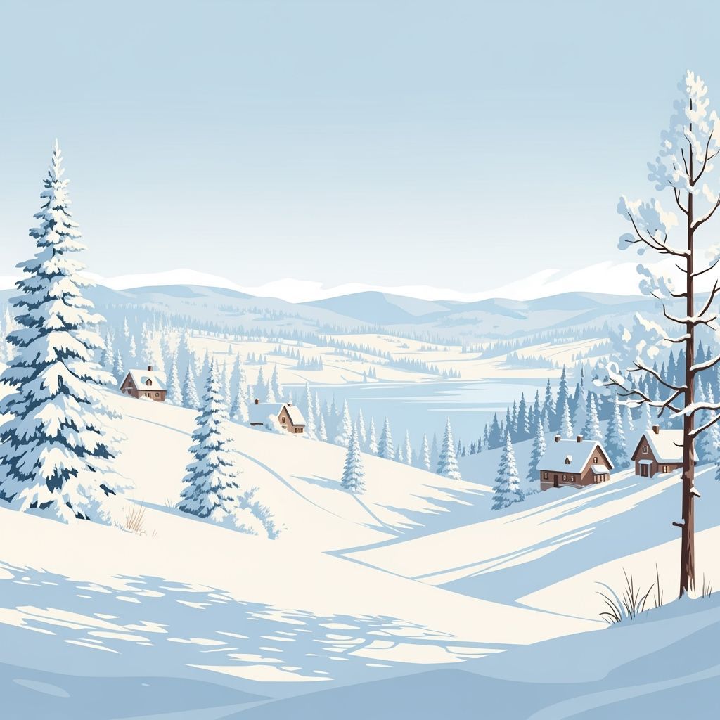 Cozy Winter Landscape in Vector Art Style
