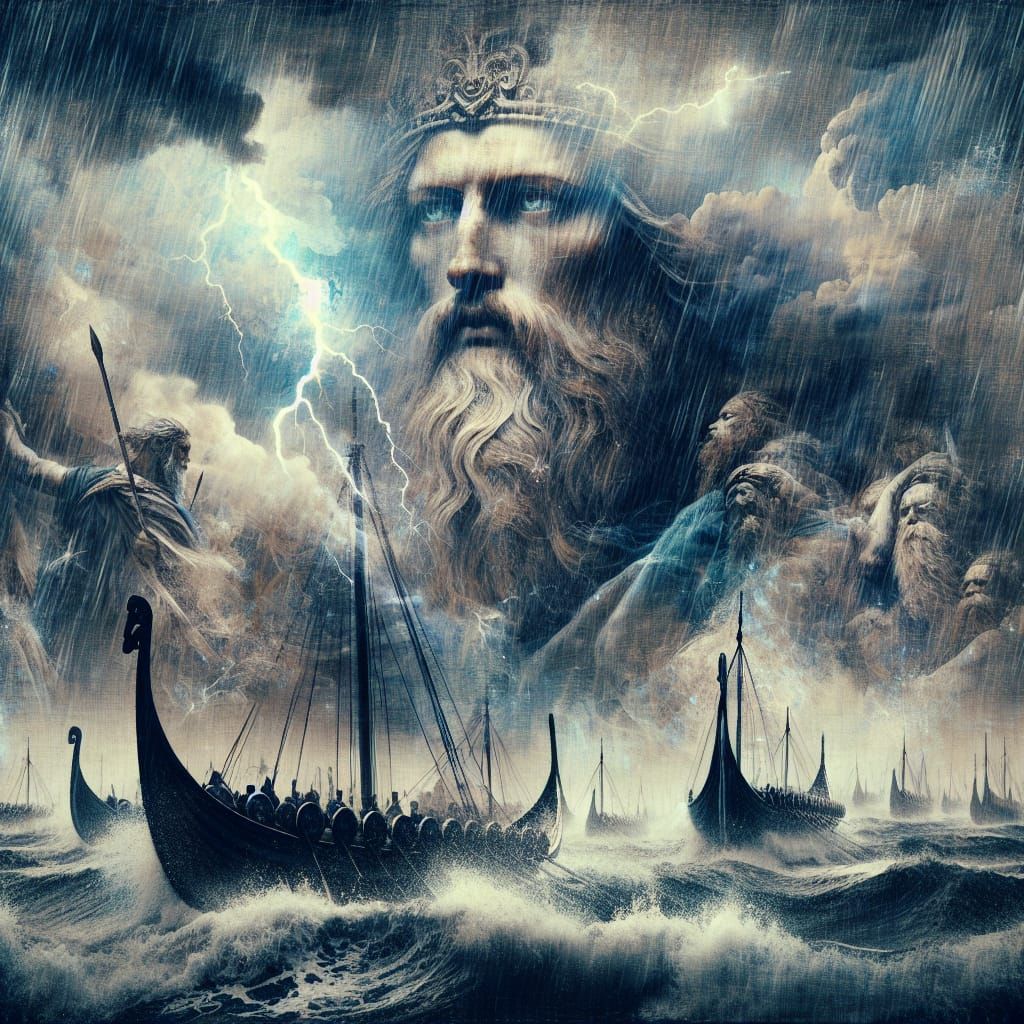The Norse sea deity Njörd and longships