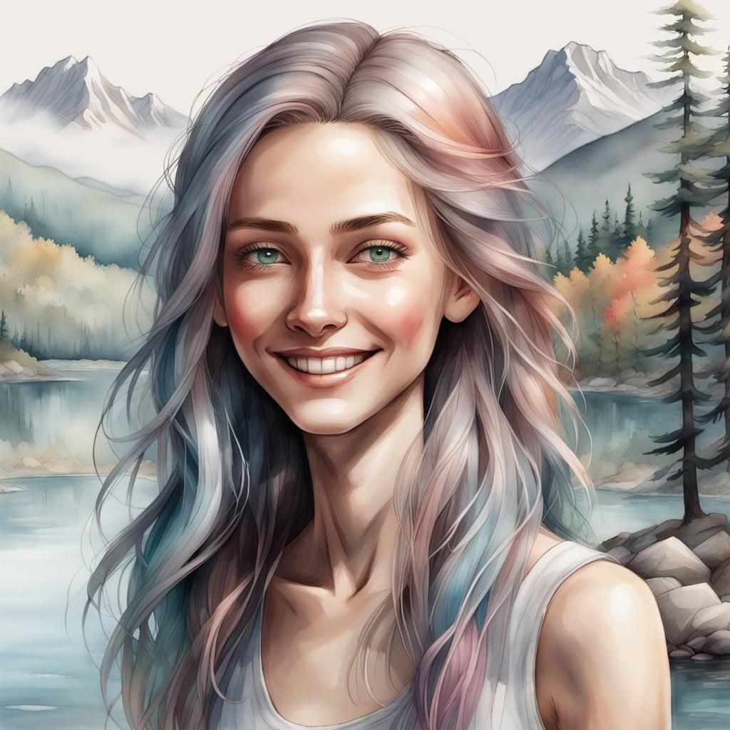 Robotic Beauty in Serene Landscape: Hyperrealistic Concept A...