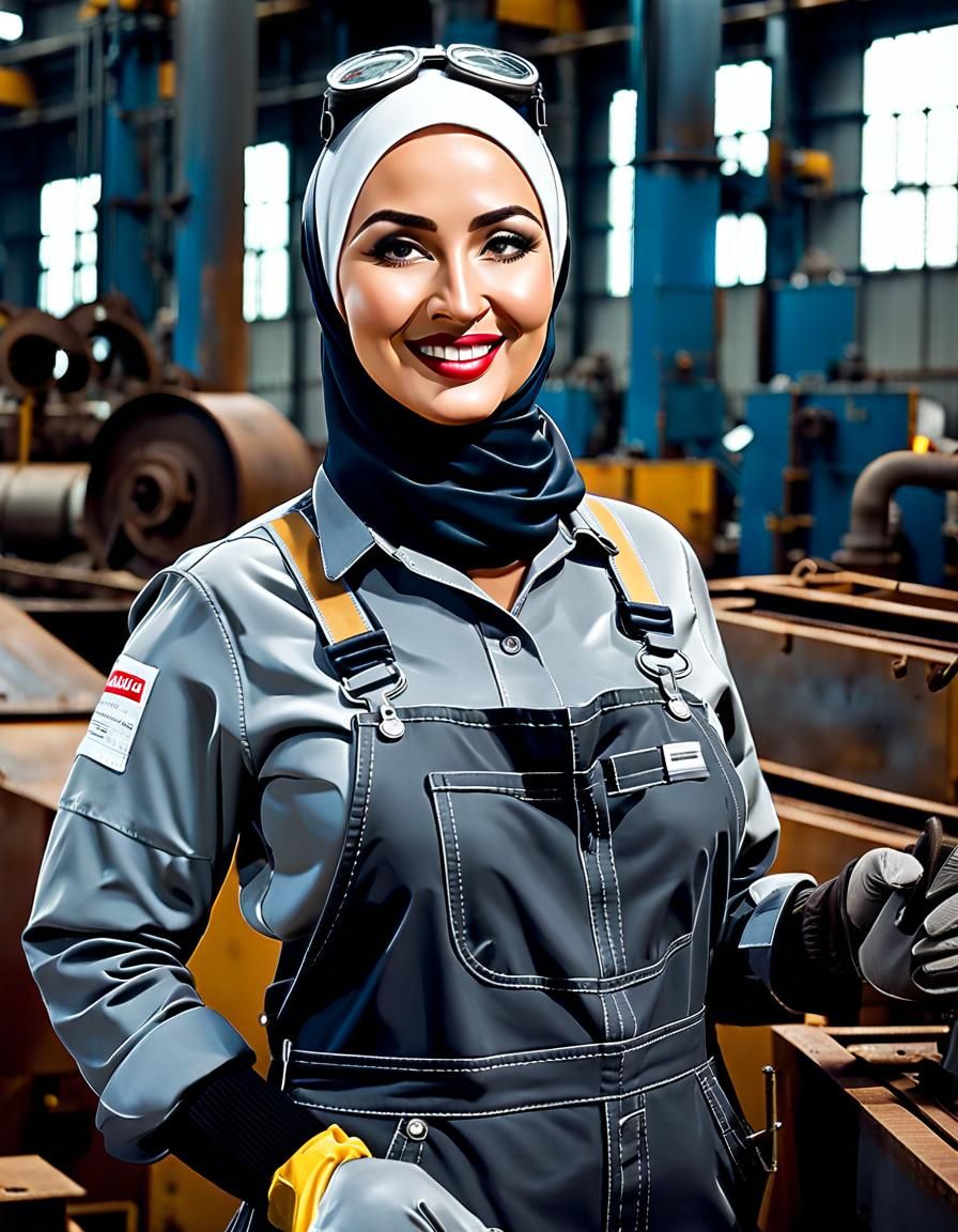 Middle Eastern Woman Working in Steel Factory