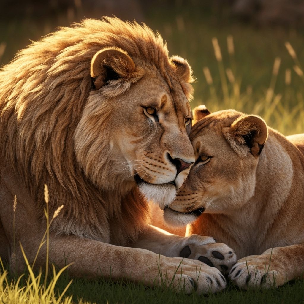 Lion and Lioness: Realistic Portrait in Golden Light