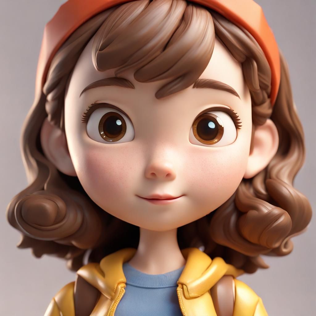 Pixar Style 3D Girl with Wavy Brown Hair